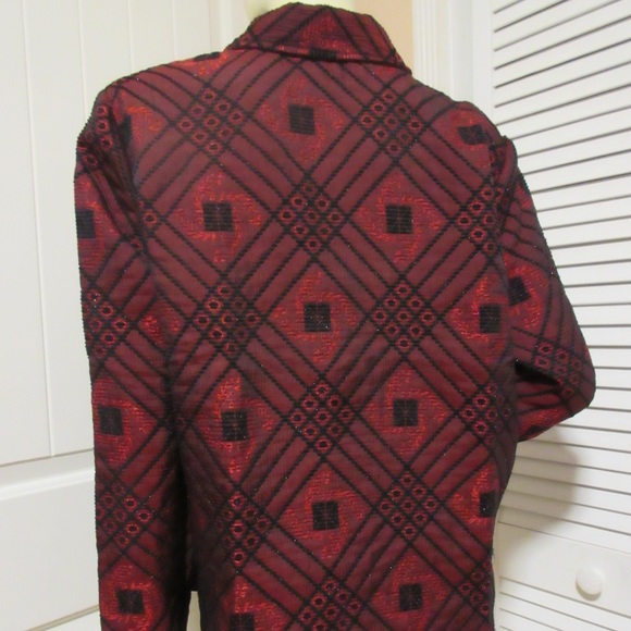 Vintage 90s 80s Sarah Bentley Button Up Top L Sparkly Red Grannycore Casual Chic - Picture 6 of 8